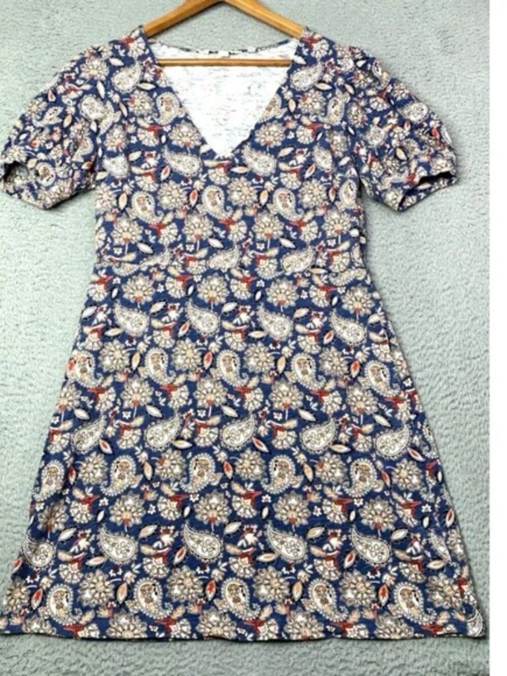 Womens Multicolor Short Sleeve Puff Sleev Dress👩